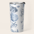 Floral Toile, Blue with White Background Travel Mug Gallery Image 2