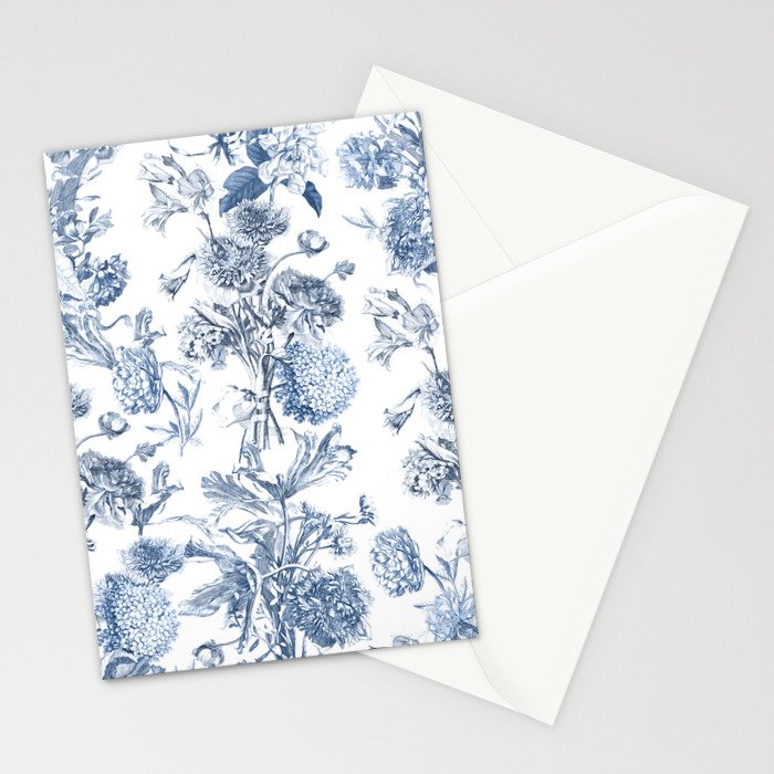 Floral Toile, Blue with White Background Stationery Card Gallery Image 2