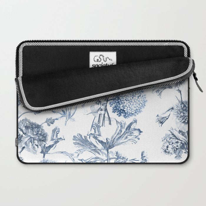 Floral Toile, Blue with White Background Laptop Sleeve Gallery Image 2
