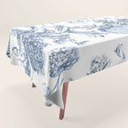 Floral Toile, Blue with White Background Tablecloth Gallery Image 1