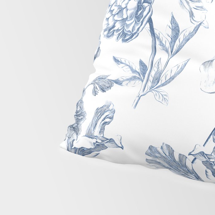 Floral Toile, Blue with White Background Pillow Sham Gallery Image 4