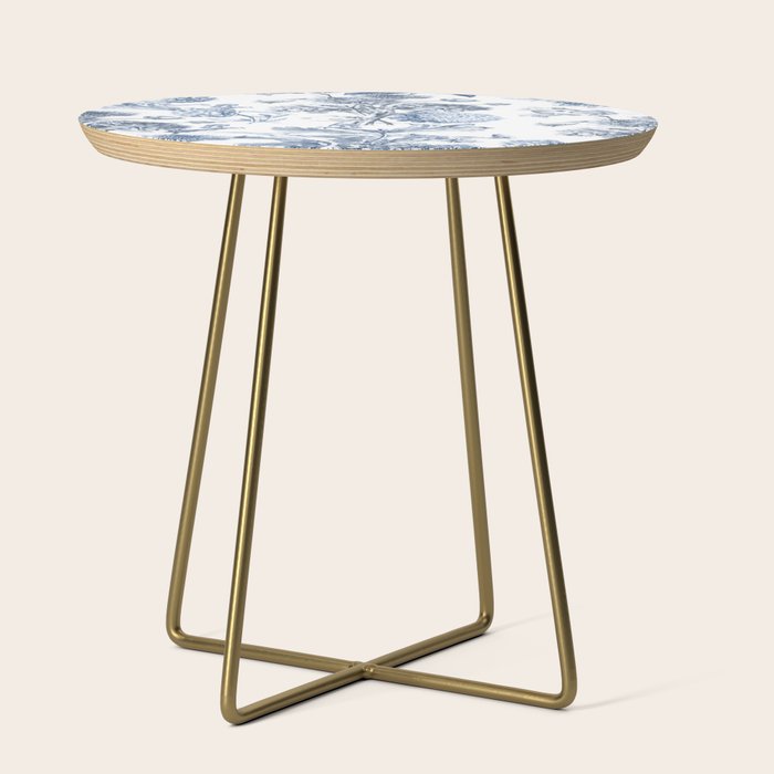 Floral Toile, Blue with White Background Side Table Gallery Image 1