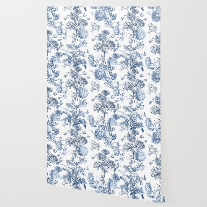 Floral Toile, Blue with White Background Wallpaper Gallery Image 2