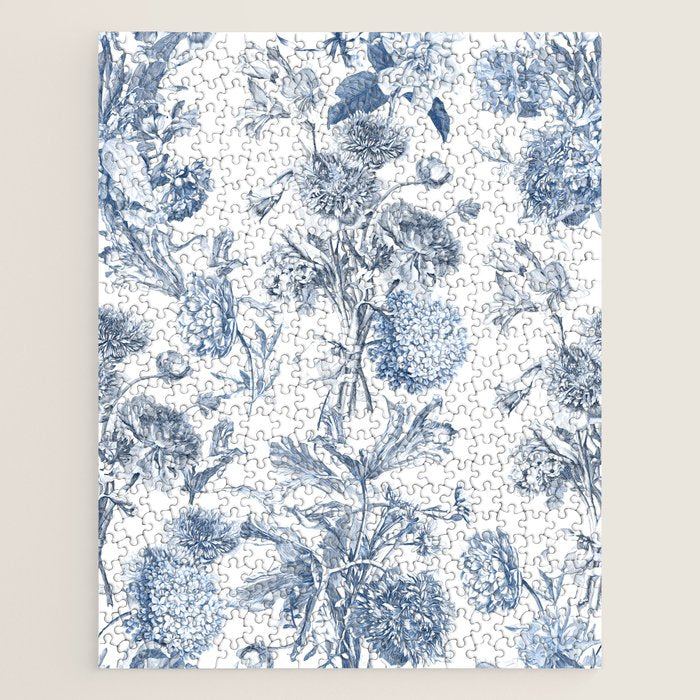 Floral Toile, Blue with White Background Jigsaw Puzzle Gallery Image 1