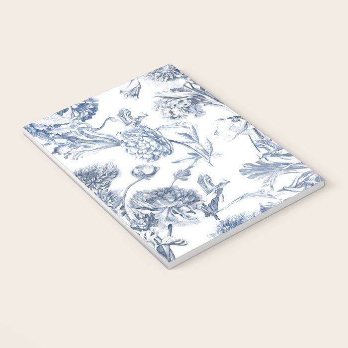 Floral Toile, Blue with White Background Notebook Gallery Image 3