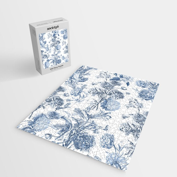 Floral Toile, Blue with White Background Jigsaw Puzzle Gallery Image 2
