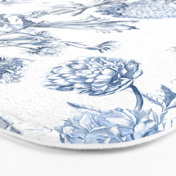 Floral Toile, Blue with White Background Bath Mat Gallery Image 3