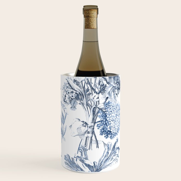 Floral Toile, Blue with White Background Wine Chiller