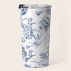 Floral Toile, Blue with White Background Travel Mug Gallery Image 3