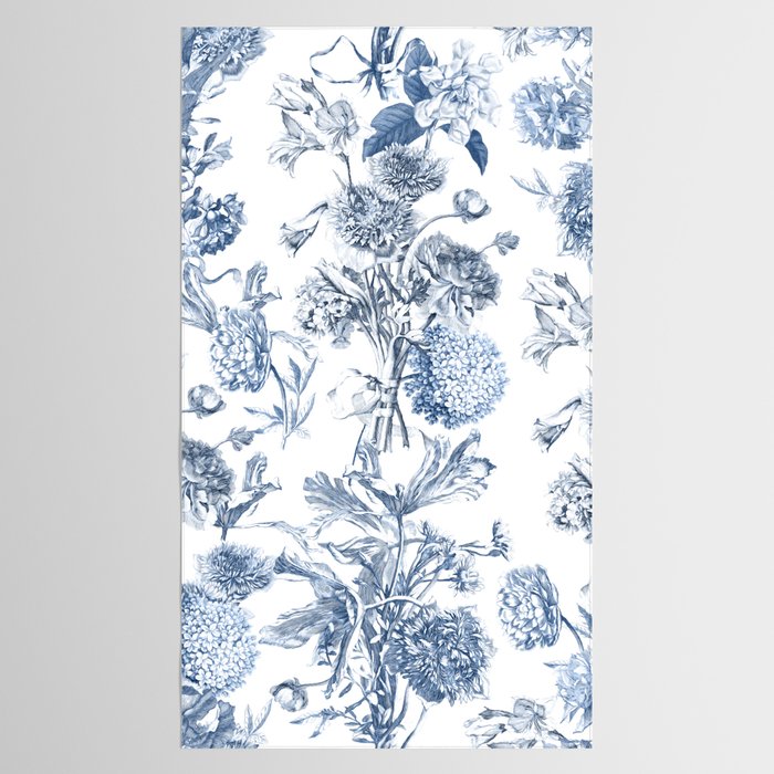 Floral Toile, Blue with White Background Tablecloth Gallery Image 2