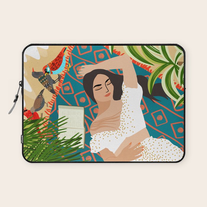 Beach. Read. Sleep. | Boho Woman Sea Beachy Travel | Summer Birds Sand Picnic Ocean Vacation Laptop Sleeve Gallery Image 1