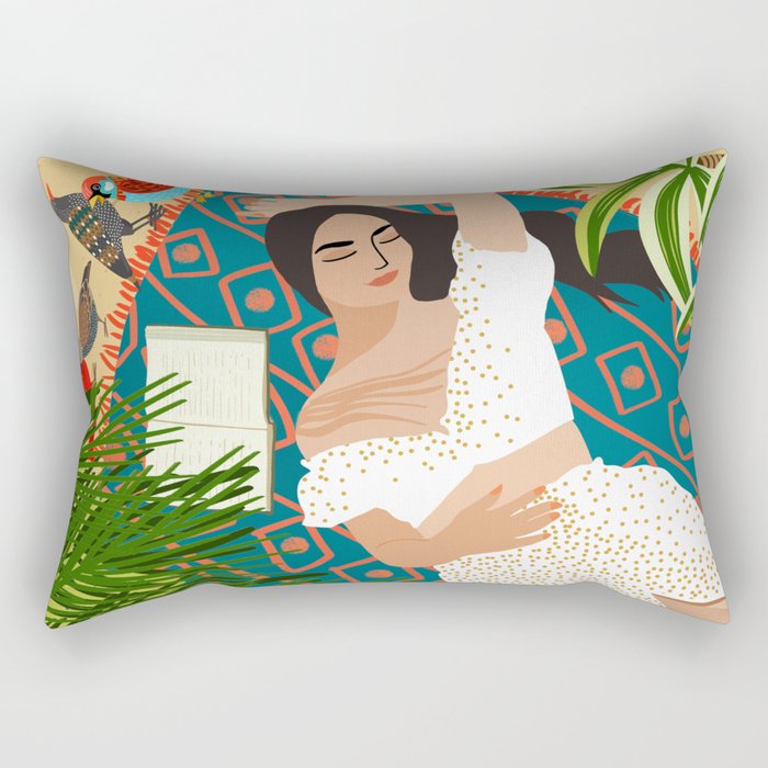 Beach. Read. Sleep. | Boho Woman Sea Beachy Travel | Summer Birds Sand Picnic Ocean Vacation Rectangular Pillow Gallery Image 2