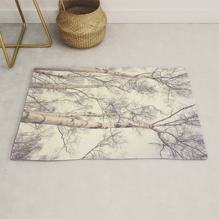 Winter Birch Trees - Scandinavian decor nature photograph Rug Gallery Image 1