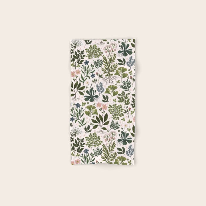 Herbarium ~ vintage inspired botanical art print ~ white Bath Towel Gallery Image 1