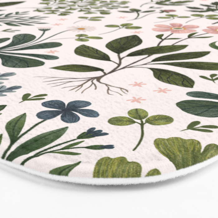 Herbarium ~ vintage inspired botanical art print ~ white Bath Mat Gallery Image 3