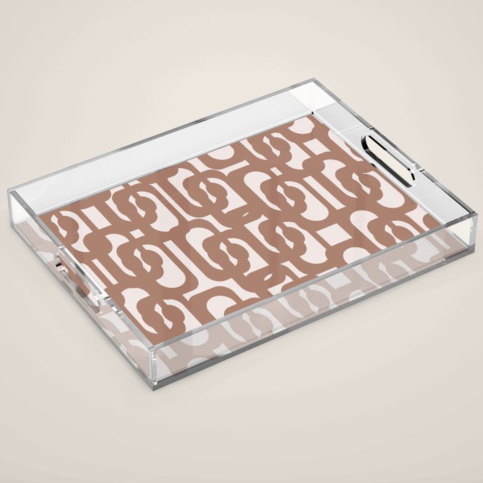 Mid Century Modern Contemporary Loop Pattern in Mocha Brown Acrylic Tray Gallery Image 1