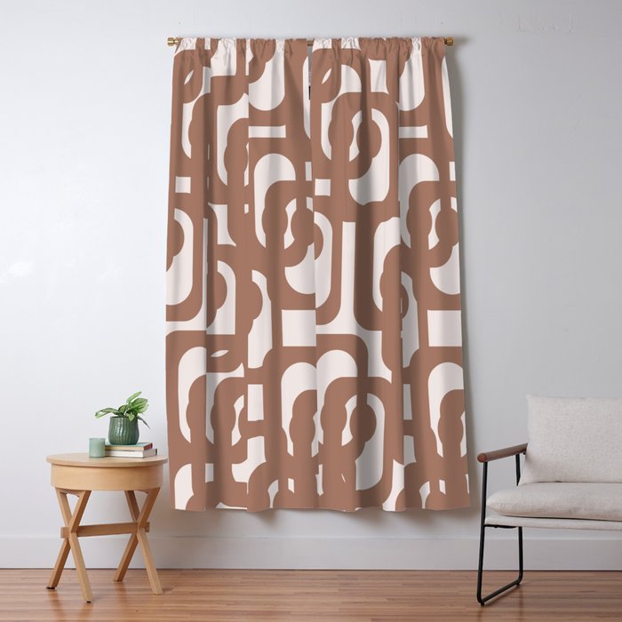 Mid Century Modern Contemporary Loop Pattern in Mocha Brown Window Curtain Gallery Image 5