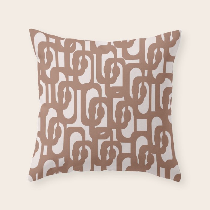 Mid Century Modern Contemporary Loop Pattern in Mocha Brown Throw Pillow Gallery Image 1