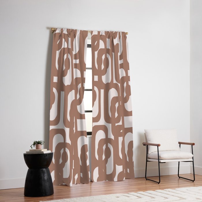 Mid Century Modern Contemporary Loop Pattern in Mocha Brown Window Curtain Gallery Image 2