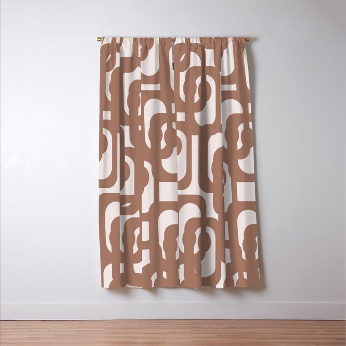 Mid Century Modern Contemporary Loop Pattern in Mocha Brown Window Curtain Gallery Image 3