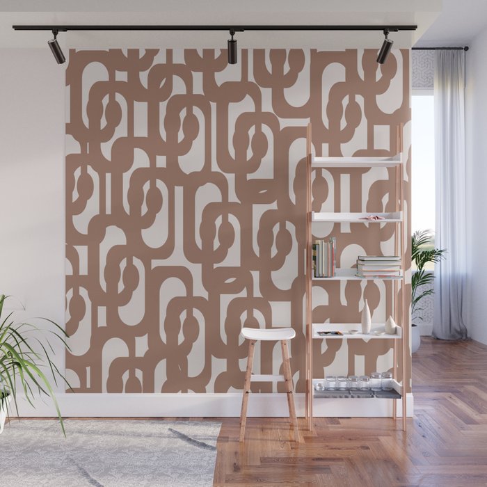 Mid Century Modern Contemporary Loop Pattern in Mocha Brown Wall Mural Gallery Image 1