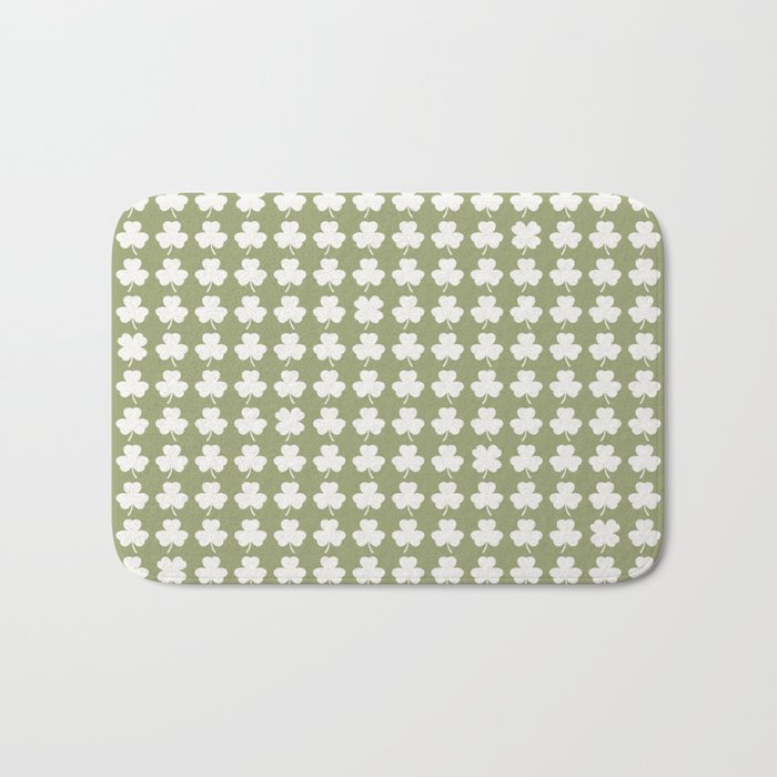 Clovers XXVIII Natural Green Botanical Pattern Bath Mat Gallery Image 1