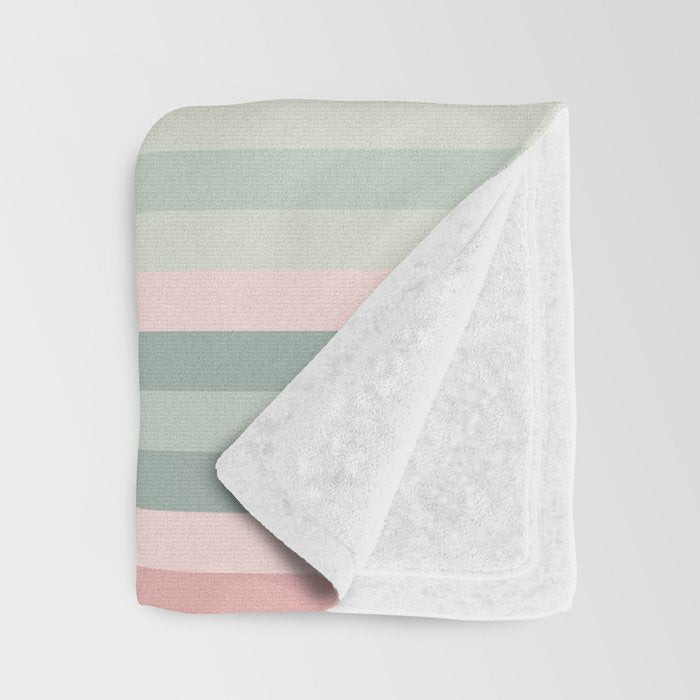 Soft Stripes Pattern in Eucalyptus Green and Blush Pink Throw Blanket Gallery Image 3