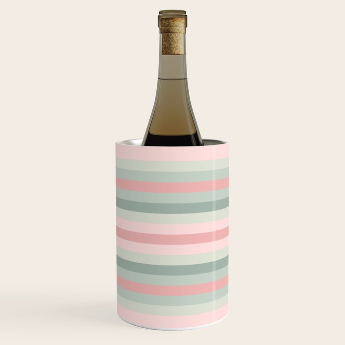 Soft Stripes Pattern in Eucalyptus Green and Blush Pink Wine Chiller Gallery Image 1