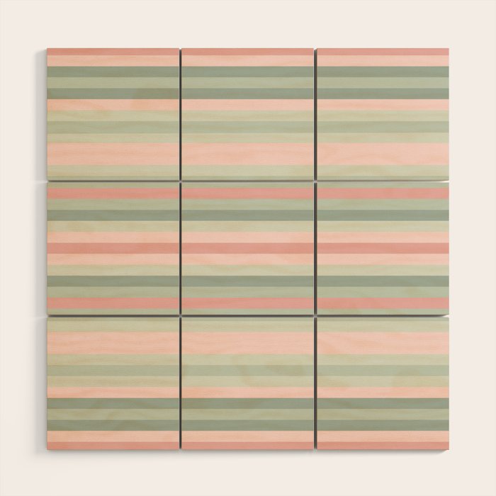 Soft Stripes Pattern in Eucalyptus Green and Blush Pink Wood Wall Art Gallery Image 1