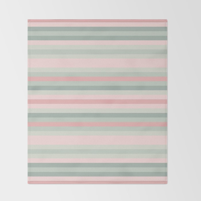 Soft Stripes Pattern in Eucalyptus Green and Blush Pink Throw Blanket Gallery Image 2