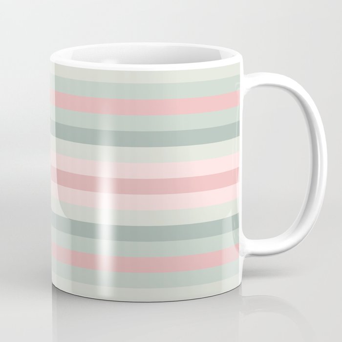 Soft Stripes Pattern in Eucalyptus Green and Blush Pink Coffee Mug Gallery Image 1