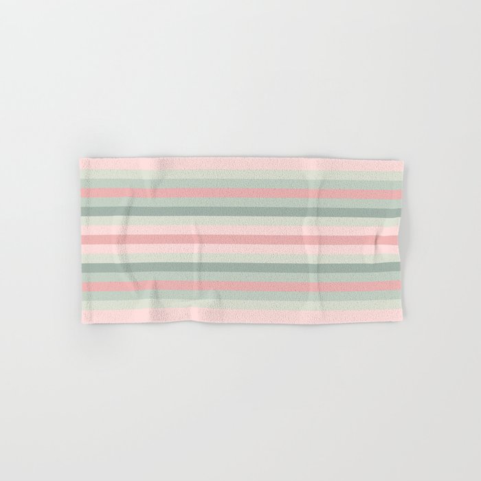 Soft Stripes Pattern in Eucalyptus Green and Blush Pink Bath Towel Gallery Image 1