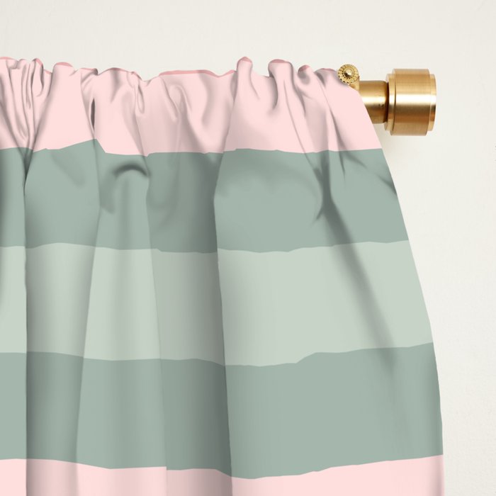 Soft Stripes Pattern in Eucalyptus Green and Blush Pink Window Curtain Gallery Image 2