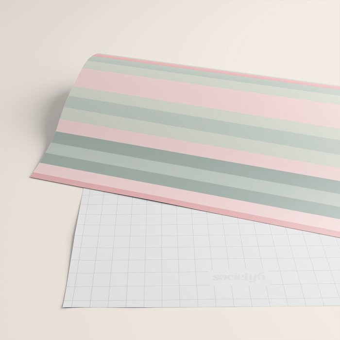 Soft Stripes Pattern in Eucalyptus Green and Blush Pink Wrapping Paper Gallery Image 2