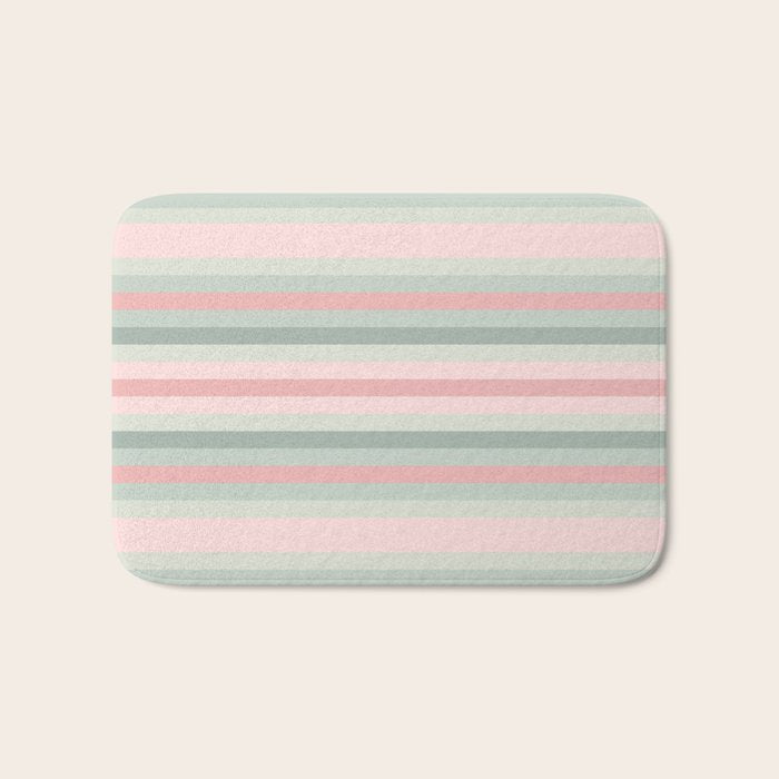Soft Stripes Pattern in Eucalyptus Green and Blush Pink Bath Mat Gallery Image 1