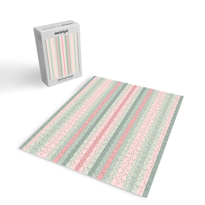 Soft Stripes Pattern in Eucalyptus Green and Blush Pink Jigsaw Puzzle Gallery Image 2