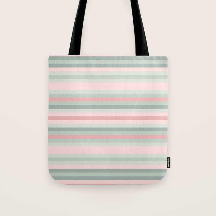 Soft Stripes Pattern in Eucalyptus Green and Blush Pink Tote Bag Gallery Image 1