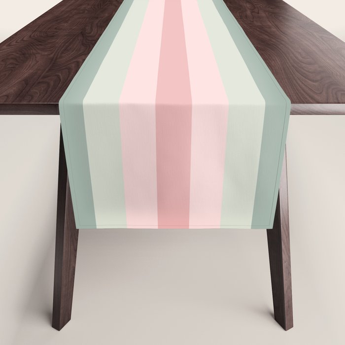 Soft Stripes Pattern in Eucalyptus Green and Blush Pink Table Runner Gallery Image 1