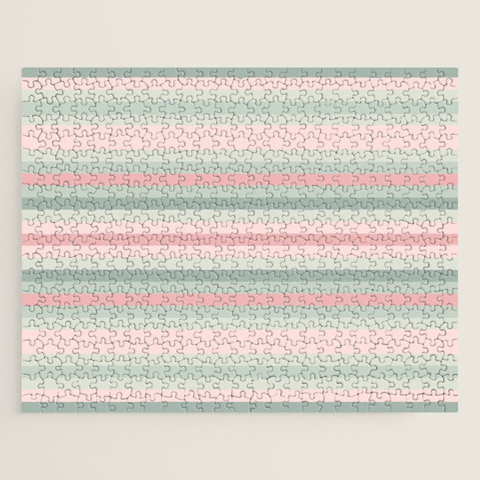 Soft Stripes Pattern in Eucalyptus Green and Blush Pink Jigsaw Puzzle Gallery Image 1