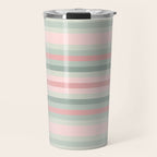 Soft Stripes Pattern in Eucalyptus Green and Blush Pink Travel Mug Gallery Image 1