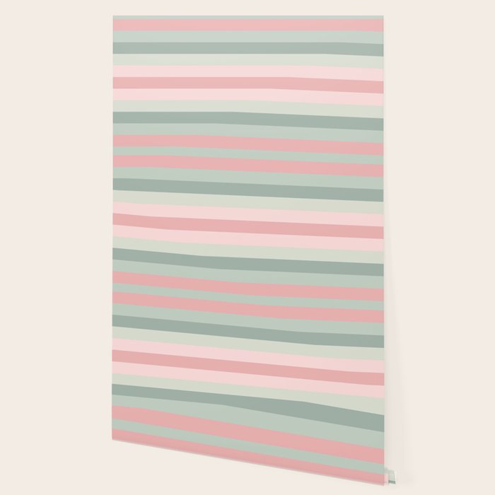 Soft Stripes Pattern in Eucalyptus Green and Blush Pink Wallpaper Gallery Image 2