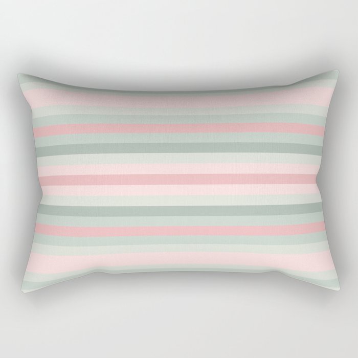 Soft Stripes Pattern in Eucalyptus Green and Blush Pink Rectangular Pillow Gallery Image 2