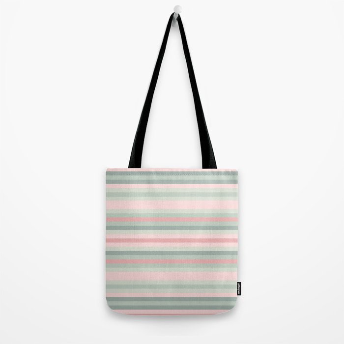 Soft Stripes Pattern in Eucalyptus Green and Blush Pink Tote Bag Gallery Image 2