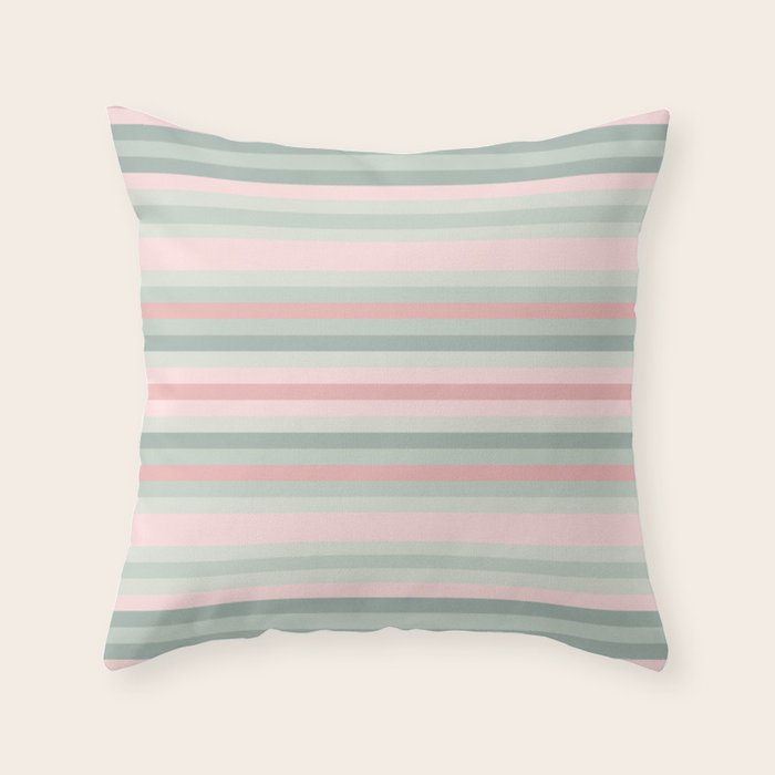 Soft Stripes Pattern in Eucalyptus Green and Blush Pink Throw Pillow Gallery Image 6