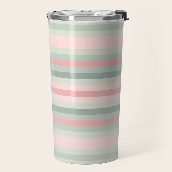Soft Stripes Pattern in Eucalyptus Green and Blush Pink Travel Mug Gallery Image 2