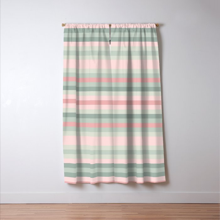 Soft Stripes Pattern in Eucalyptus Green and Blush Pink Window Curtain Gallery Image 3