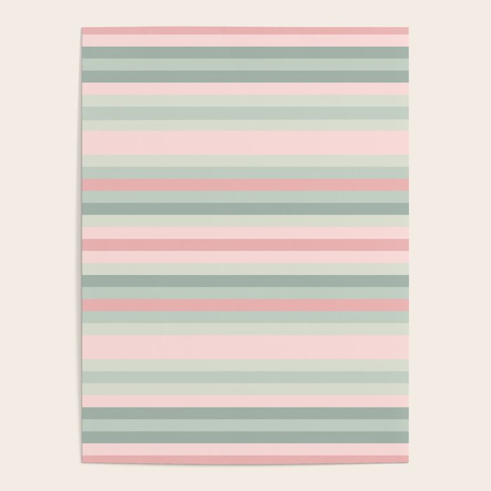 Soft Stripes Pattern in Eucalyptus Green and Blush Pink Poster Gallery Image 1
