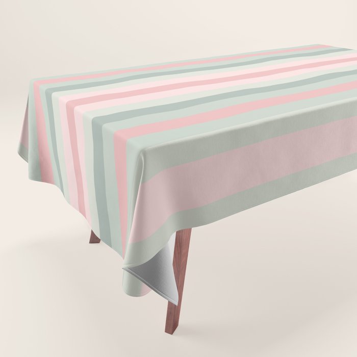 Soft Stripes Pattern in Eucalyptus Green and Blush Pink Tablecloth Gallery Image 1