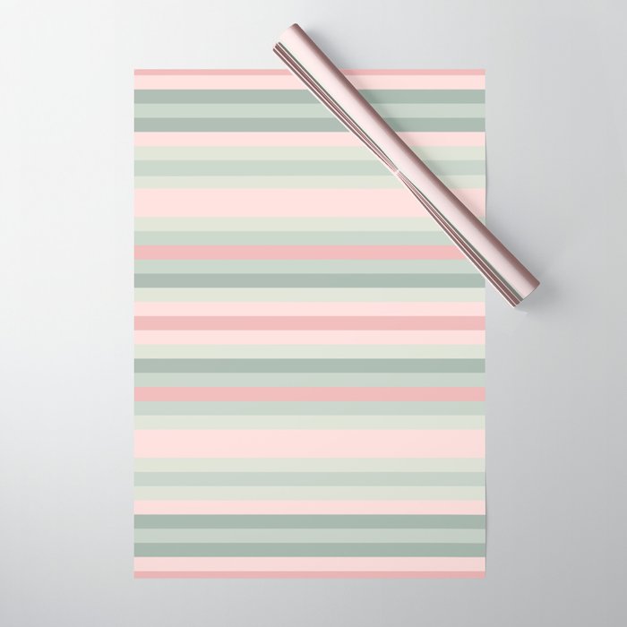 Soft Stripes Pattern in Eucalyptus Green and Blush Pink Wrapping Paper Gallery Image 1