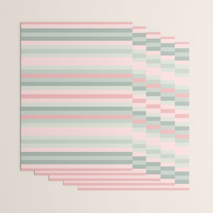 Soft Stripes Pattern in Eucalyptus Green and Blush Pink Wrapping Paper Gallery Image 3